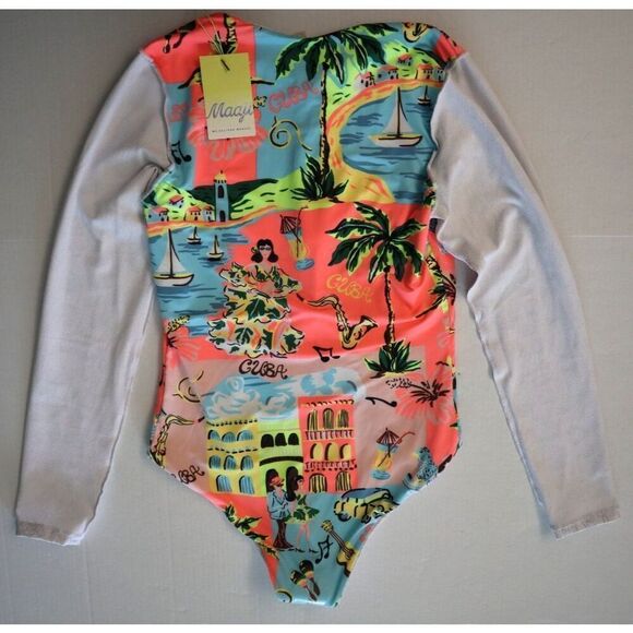 Maaji Women's Sz XL White/Multi Cuba Print 1-Pc L/S Reversible Swimsuit - Picture 10 of 10